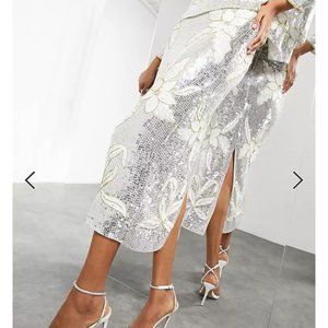 ASOS EDITION floral sequin midi skirt